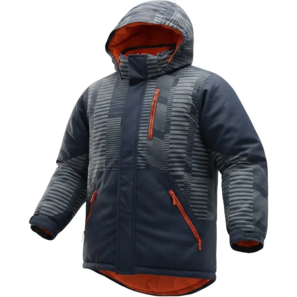 The Children's Place Puffer Jacket Kids M 7/8 Navy Orange Excellent Hooded Parka